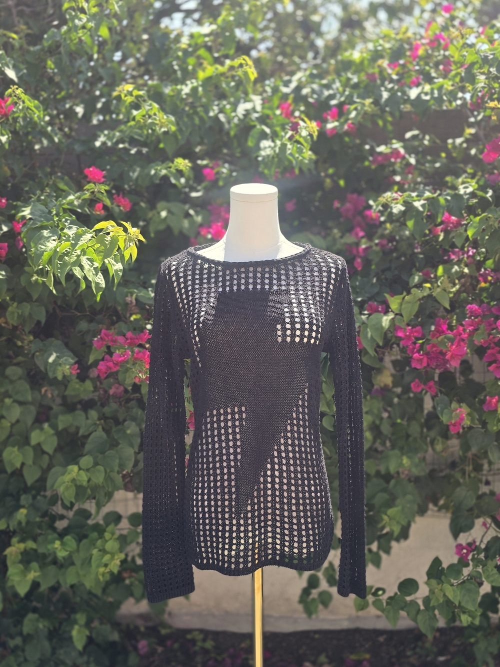 Rebecca Minkoff Black Open-Weave Long Sleeve Sweater
